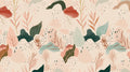 Modern botanical wallpaper creating a peaceful atmosphere in a bright living room with natural light
