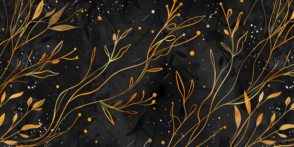 Black and gold floral art deco wallpaper design file showing intricate pattern details