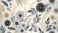 Black and gold floral wallpaper creating drama in a modern dining room with pendant lights and wooden furniture