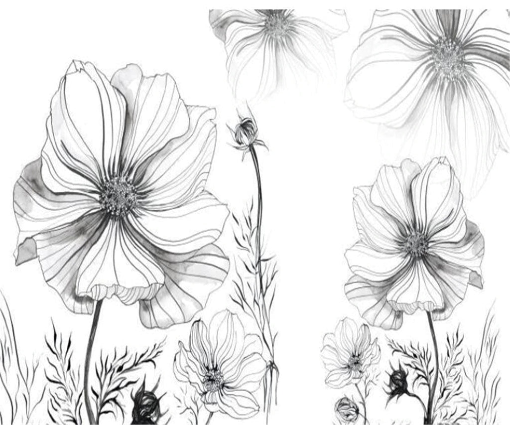 Black and white floral line art design file showing detailed pattern and scale