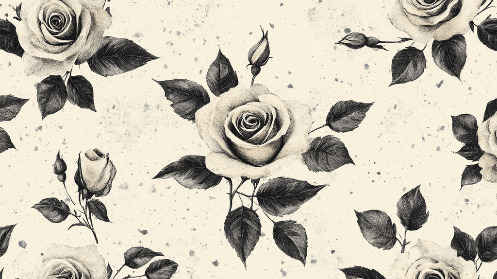 Black and white rose pattern design file showing intricate floral details