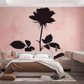 Black Rose Silhouette Wallpaper creating a dramatic focal point in a modern bedroom with pink accents and mood lighting