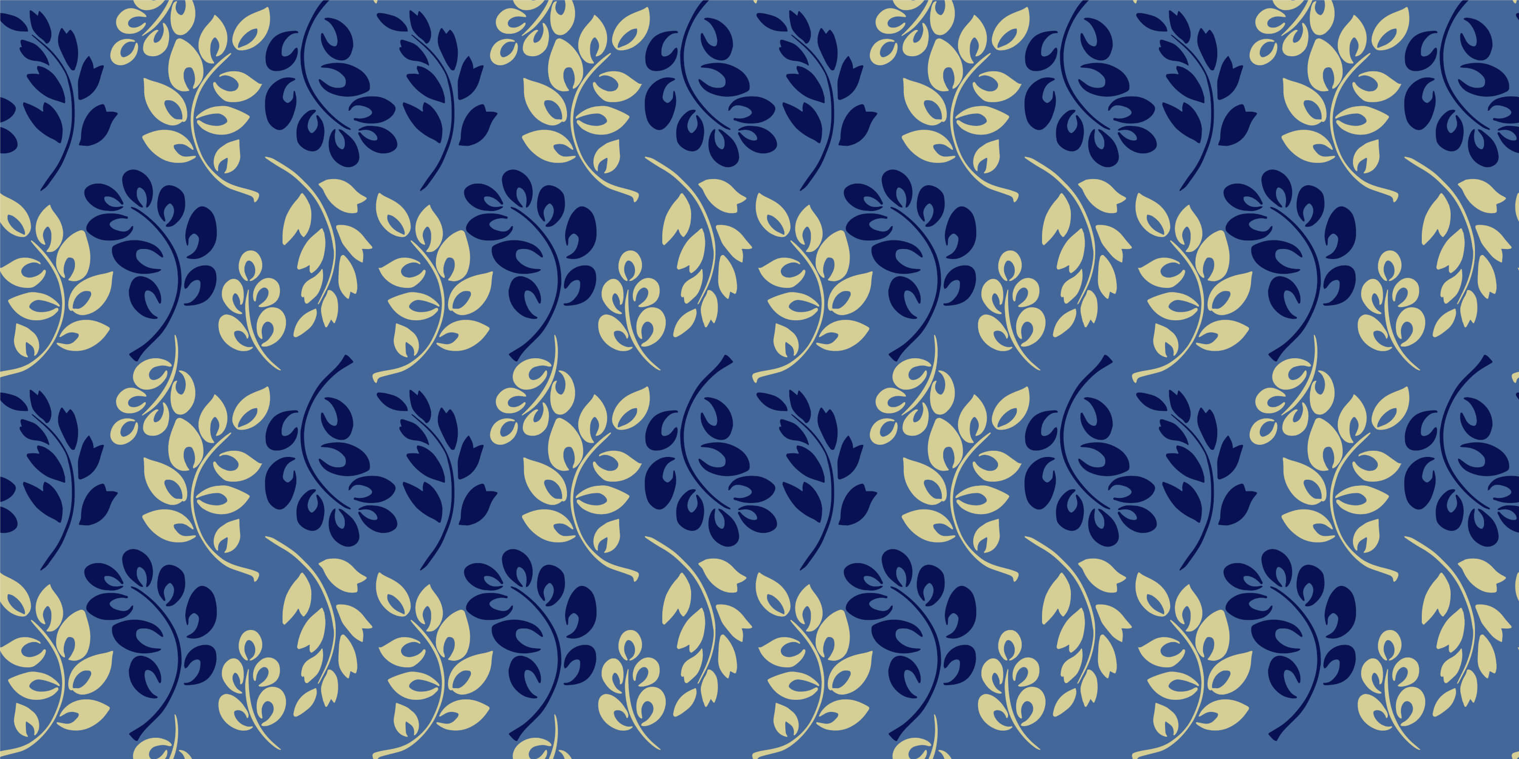 Design file of botanical wallpaper pattern showing intricate blue and gold leaf details