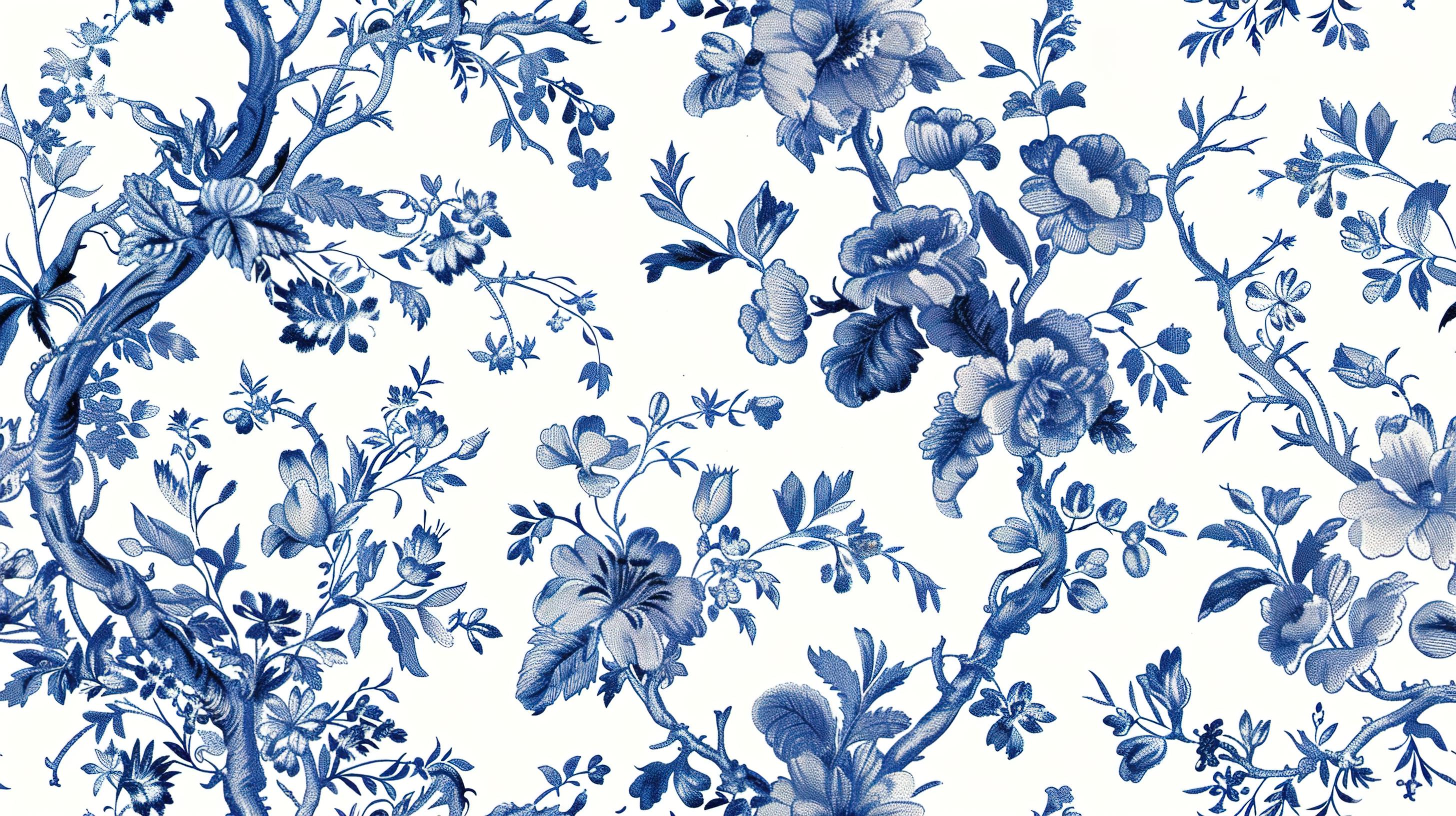 Blue and white chinoiserie pattern design file showing intricate floral details