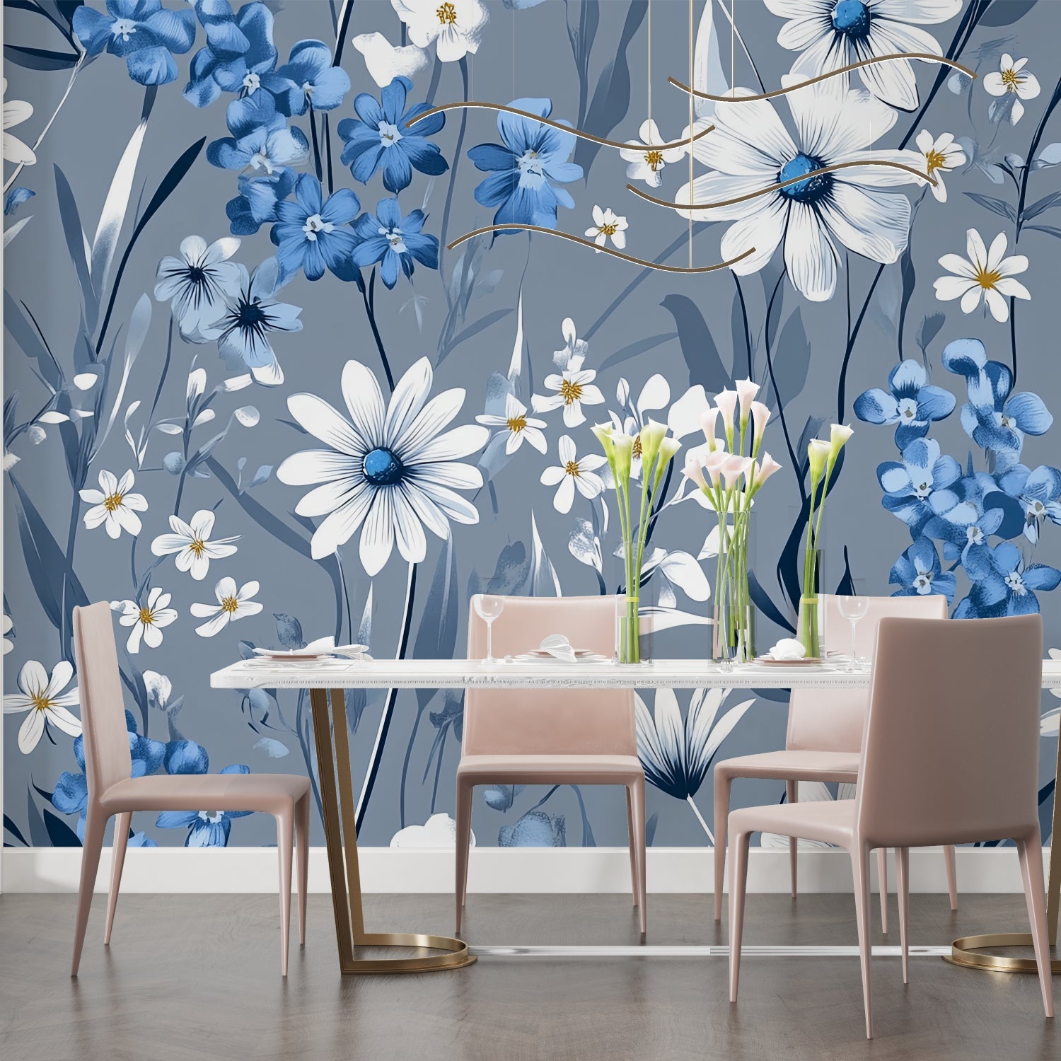 Floral Wallpaper making a statement in an elegant entrance hallway