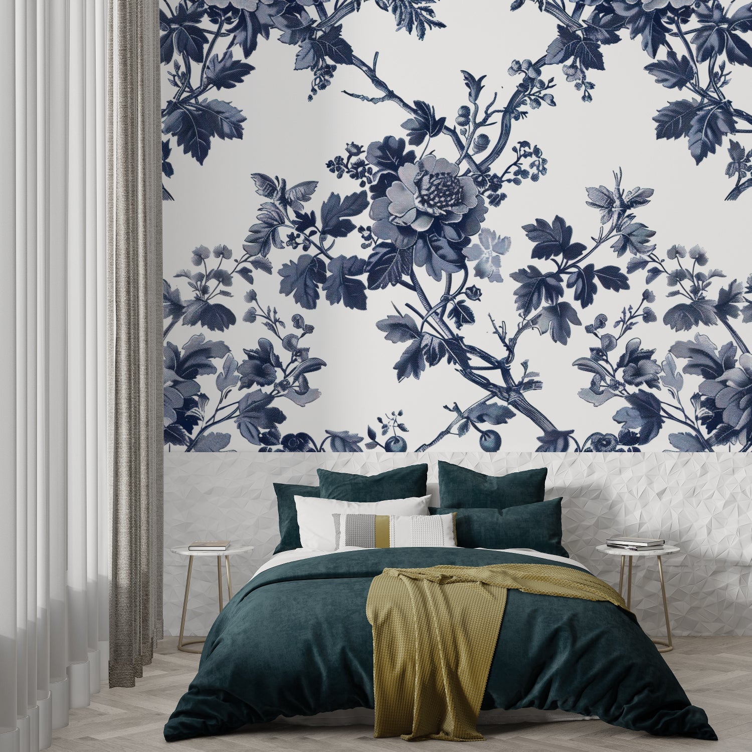 French-inspired floral pattern in a contemporary living room setting