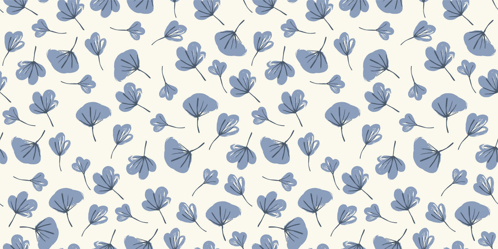Blue leaves on beige background design file showing pattern detail and scale