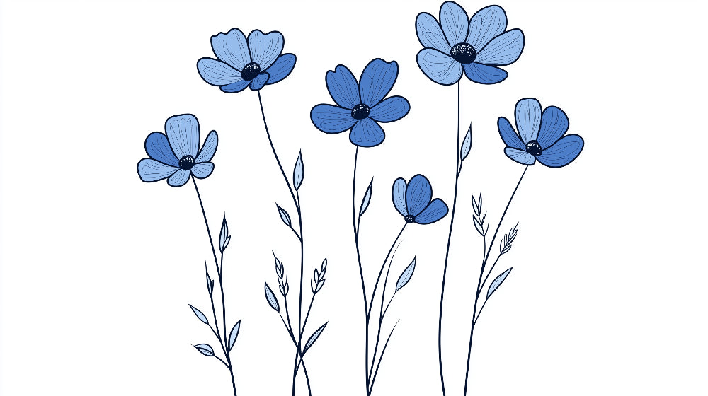 Blue minimalist floral wallpaper design file showing delicate bloom pattern on white background