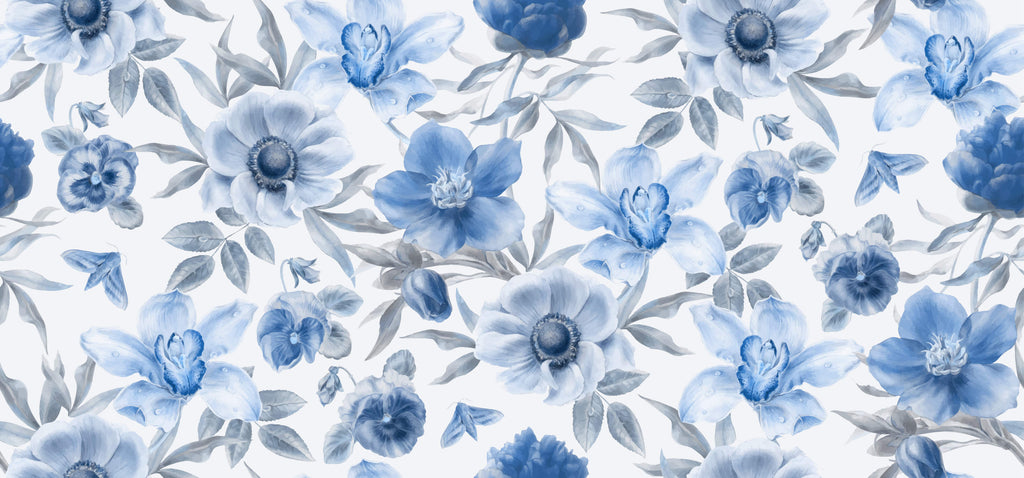 Blue watercolor blooms design file showing intricate floral pattern and precise color details