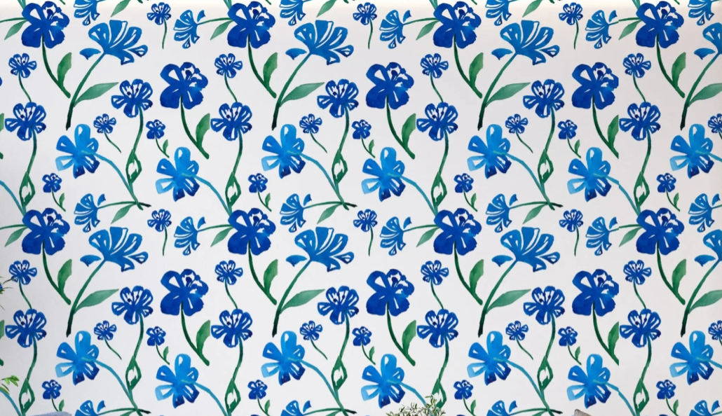 Design file of blue watercolor flower pattern showing detailed bloom arrangement