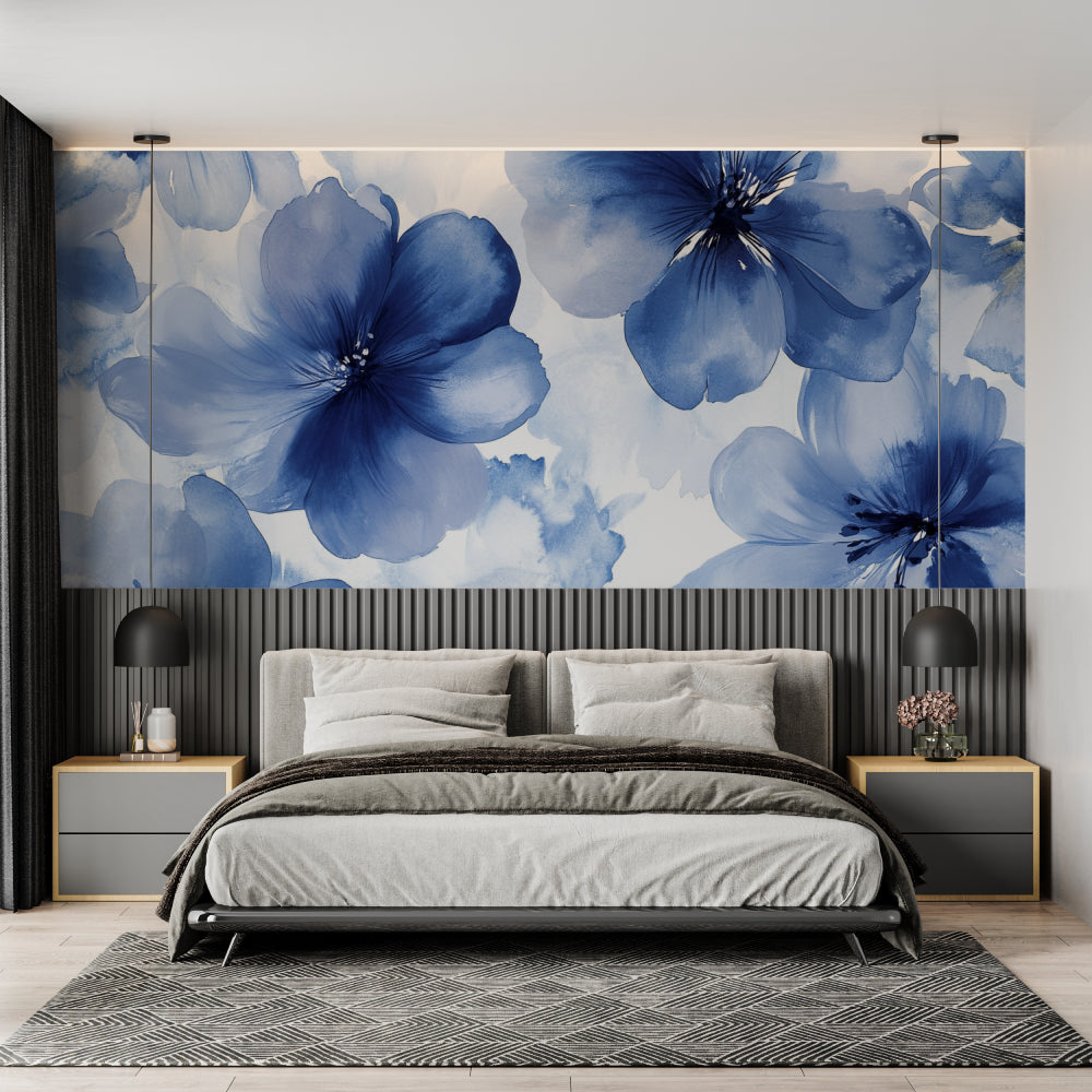 Botanical wallpaper with gold accents in home office space