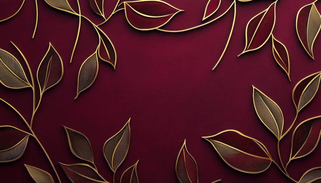 Burgundy and gold leaf floral wallpaper design file showing intricate pattern details