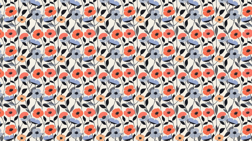 Coral and blue Poppy pattern design file showing detailed floral artwork and color palette