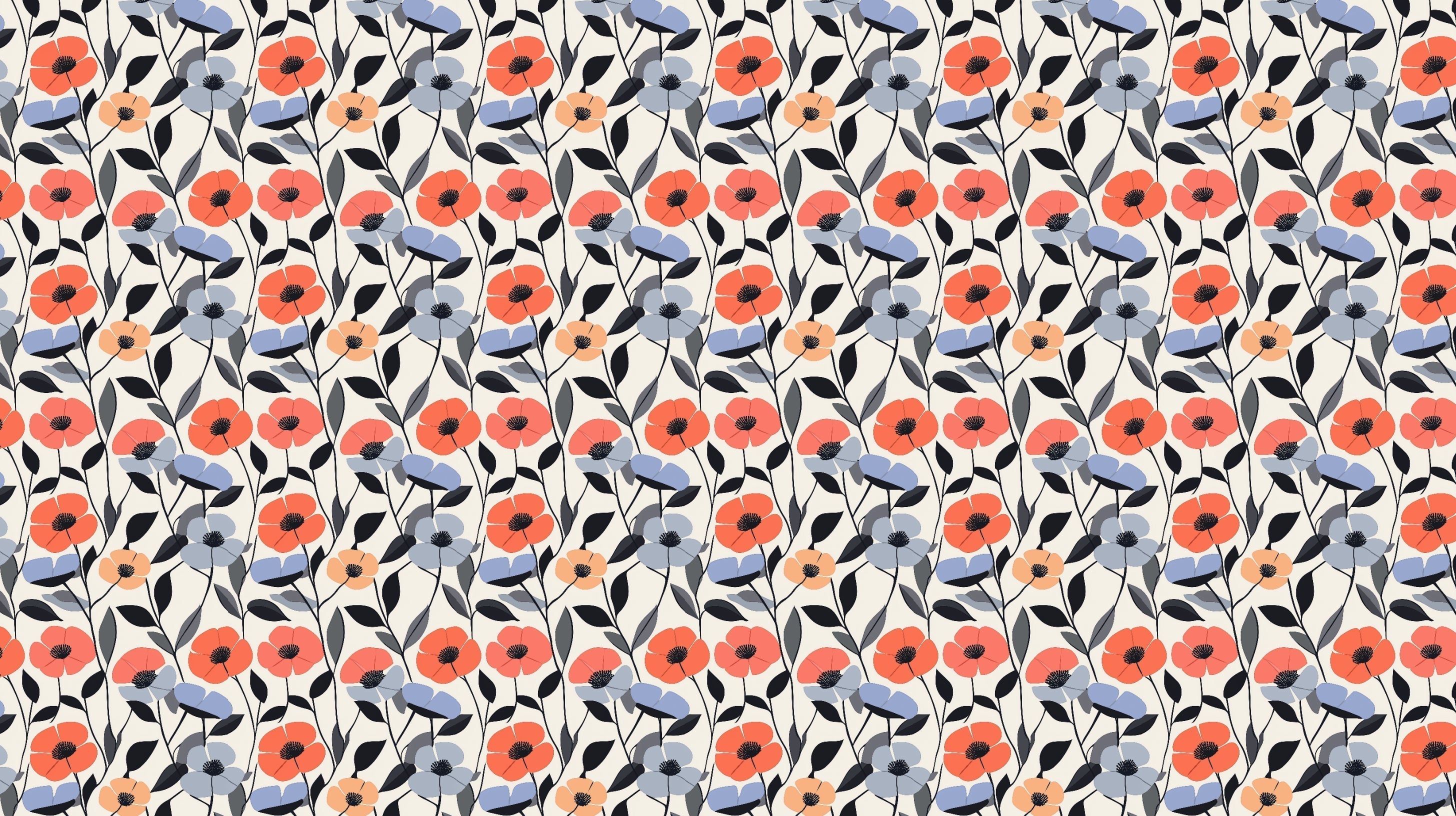 Coral and blue Poppy pattern design file showing detailed floral artwork and color palette