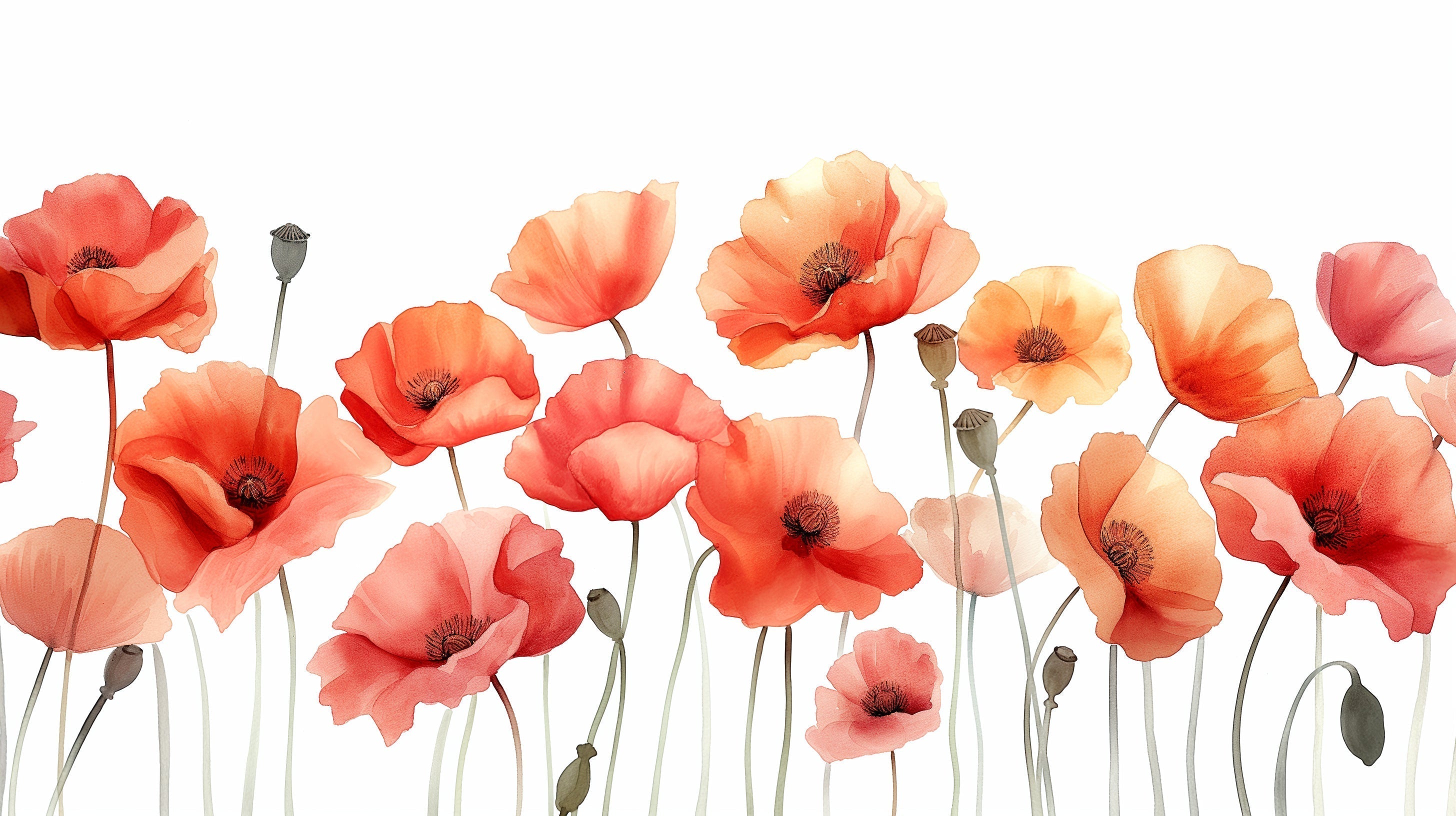 Watercolor coral poppy design file showing delicate floral pattern and soft color transitions