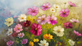 Pink Cosmos floral wall mural in bright modern living room, creating a fresh garden atmosphere