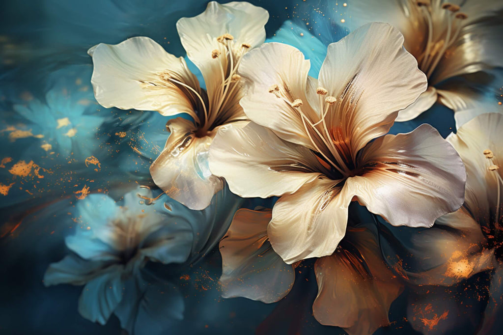 Cream Hibiscus on turquoise background design file showing intricate floral pattern