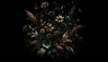 Dark floral wallpaper creating drama in modern living room with golden accents