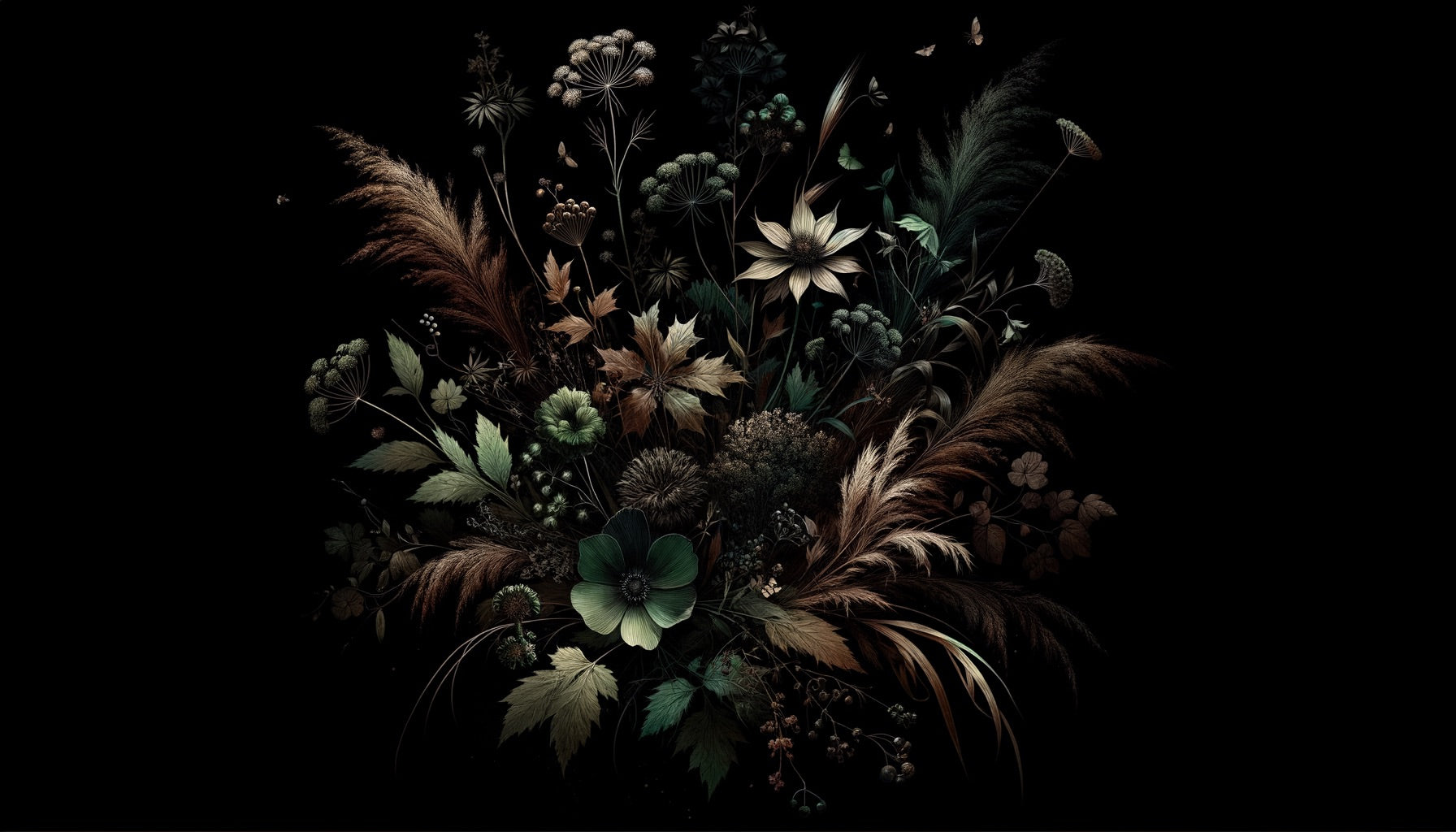 Dark floral wallpaper creating drama in modern living room with golden accents