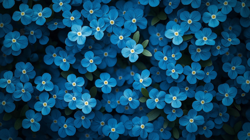 Deep blue forget-me-not pattern design file showing intricate floral details and yellow centers