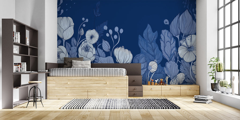 Modern Japanese floral design in reading nook, perfect balance of drama and calm