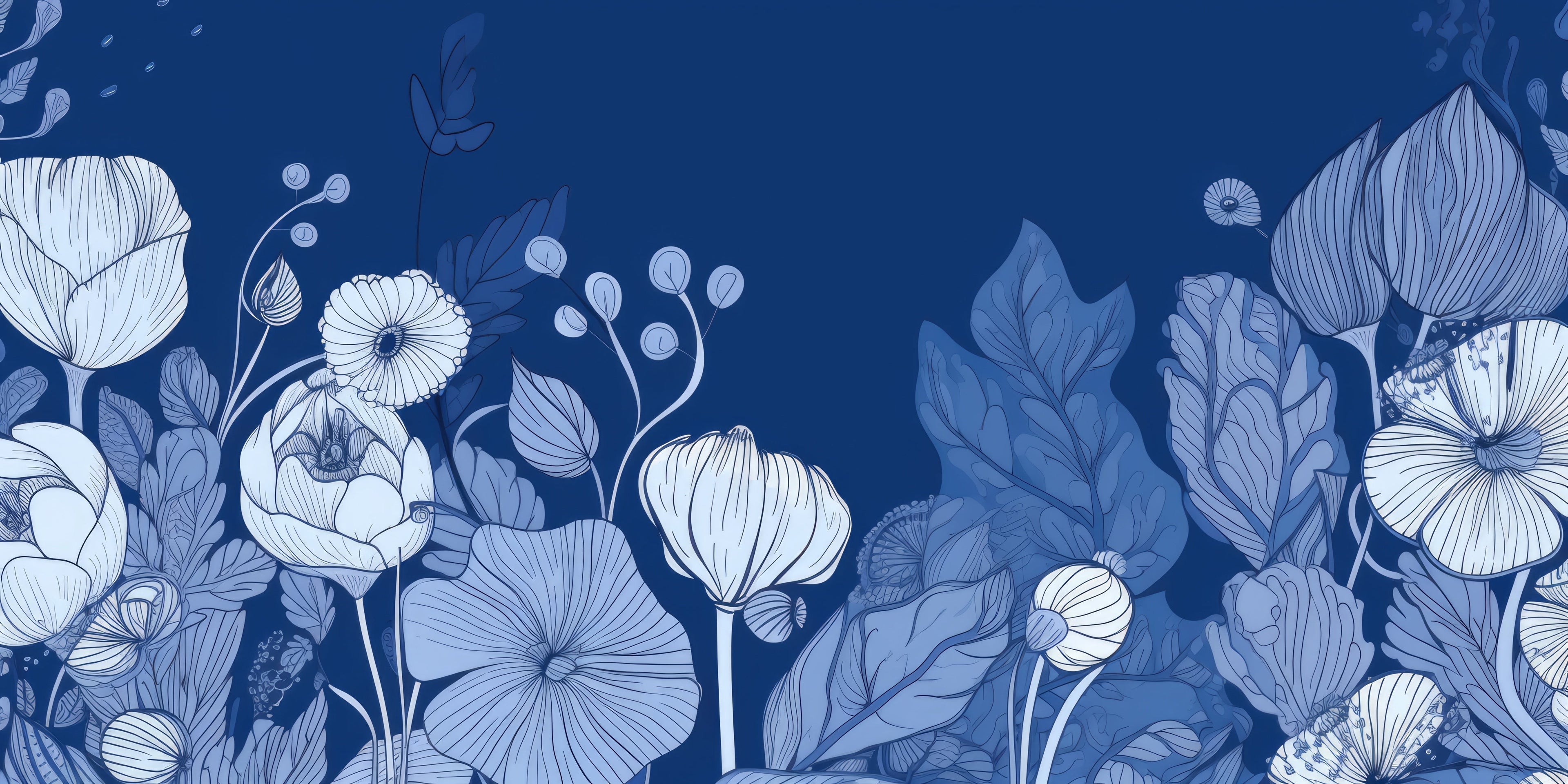 Japanese garden design file showing white florals on navy background pattern
