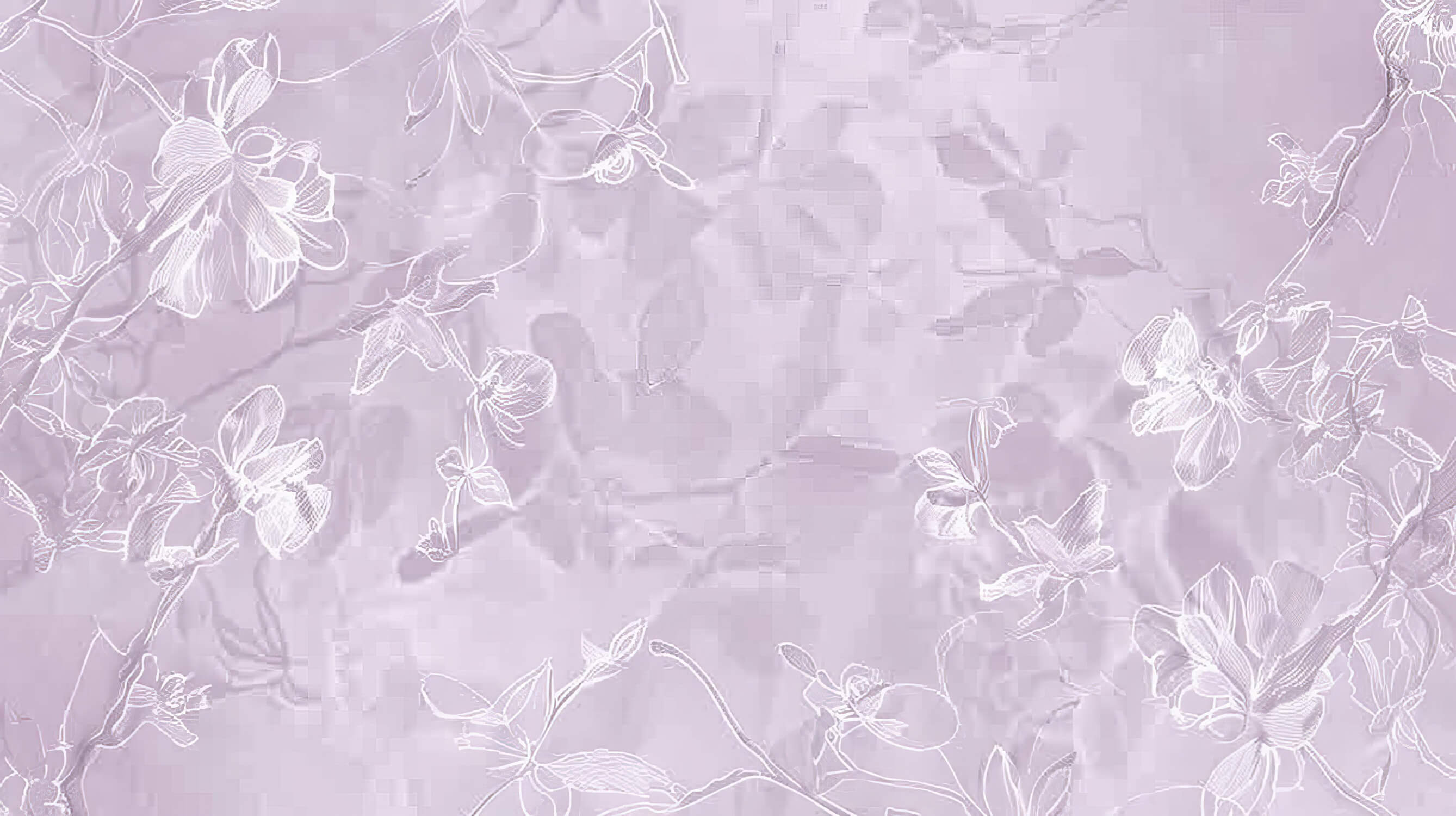 Floral line art design file showing detailed white botanical sketches on soft lilac background