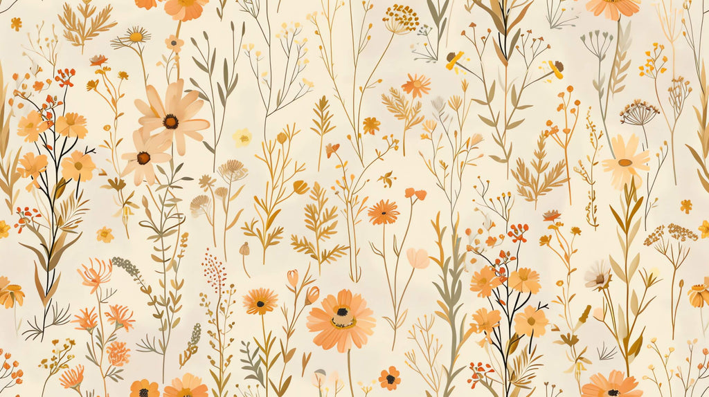 Design file of orange and beige botanical pattern with delicate flower details