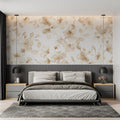 Beige floral wallpaper creating a serene atmosphere in a modern living room