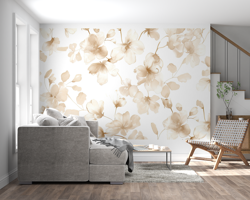 Watercolor flower mural adding elegance to a master bedroom wall