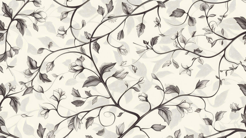 Black and white floral design file showing intricate vine pattern and detailed botanical elements
