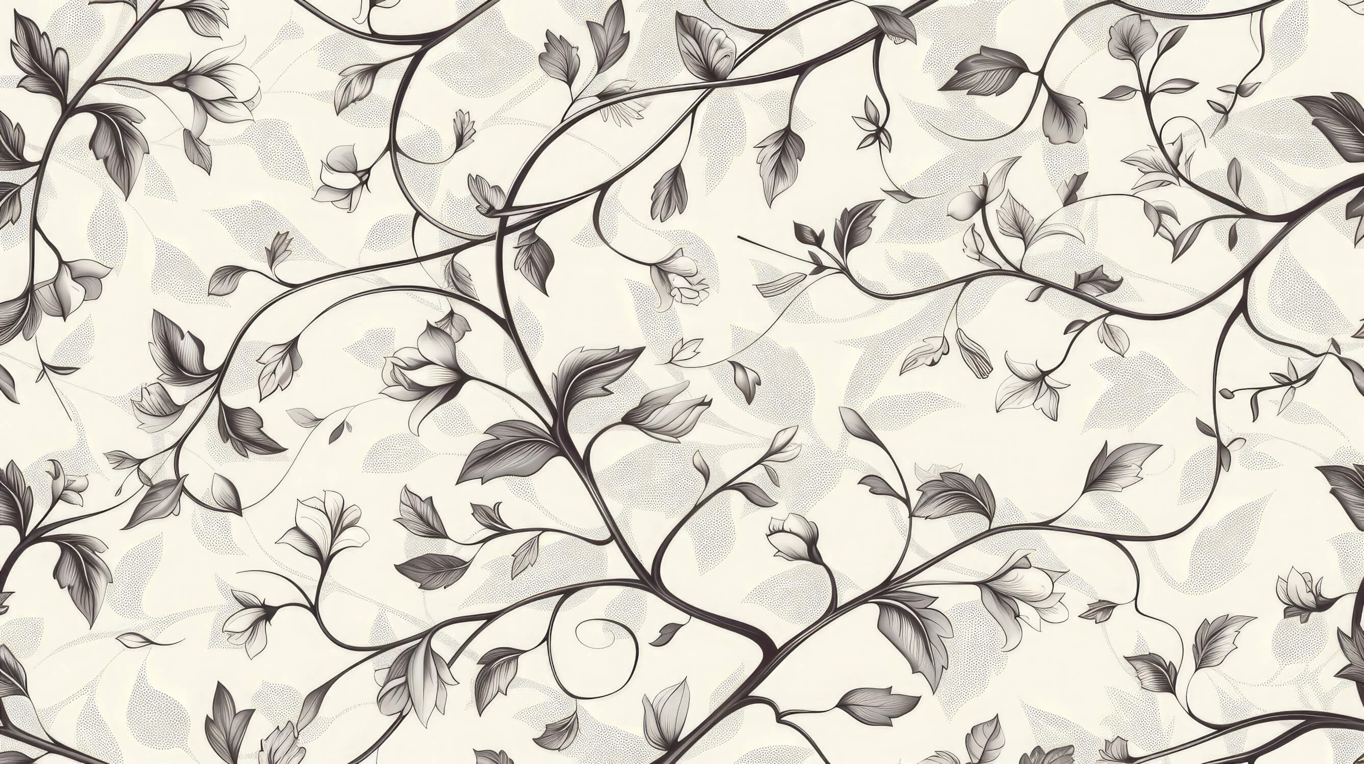 Black and white floral design file showing intricate vine pattern and detailed botanical elements