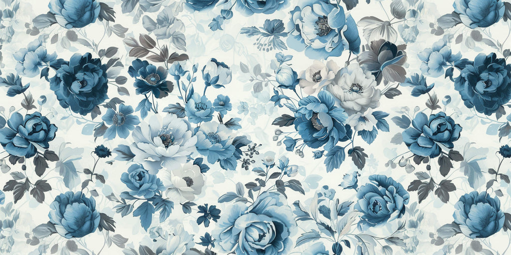 Blue and white floral wallpaper design file showing detailed bloom pattern
