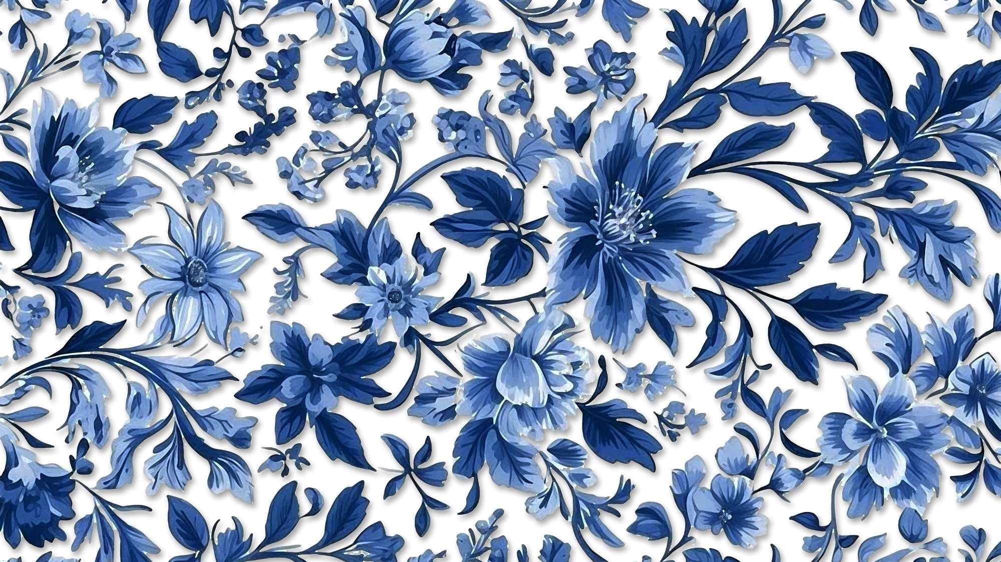 Blue and white flower pattern design file showing intricate botanical details and rich depth