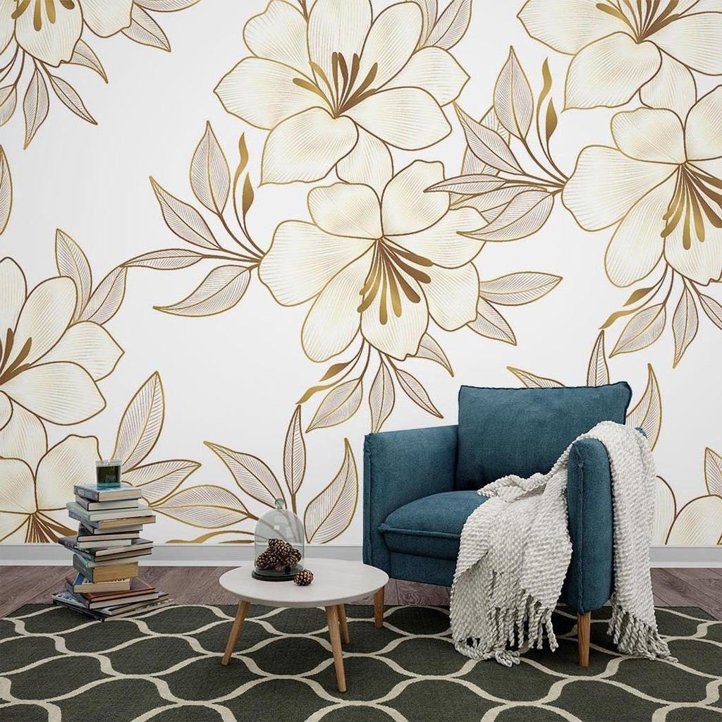 Botanical Lily Wallpaper adding luxury to home office space