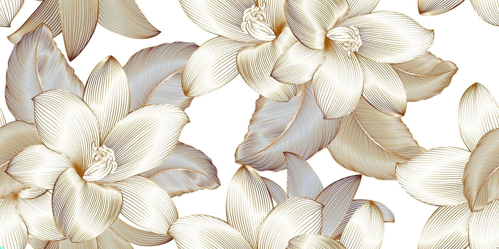 Gold line art floral wallpaper design file showing intricate botanical pattern on white background