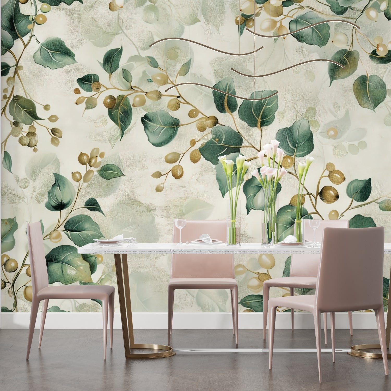 Nature-inspired wall mural adding luxury to a master bedroom