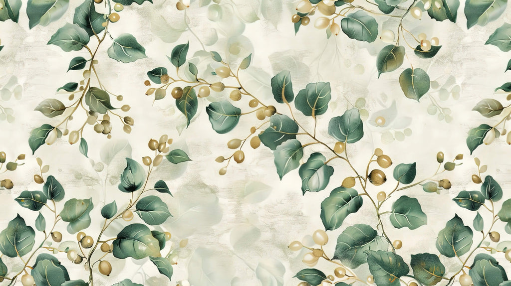 Detailed design file of green leaves and golden berries botanical pattern