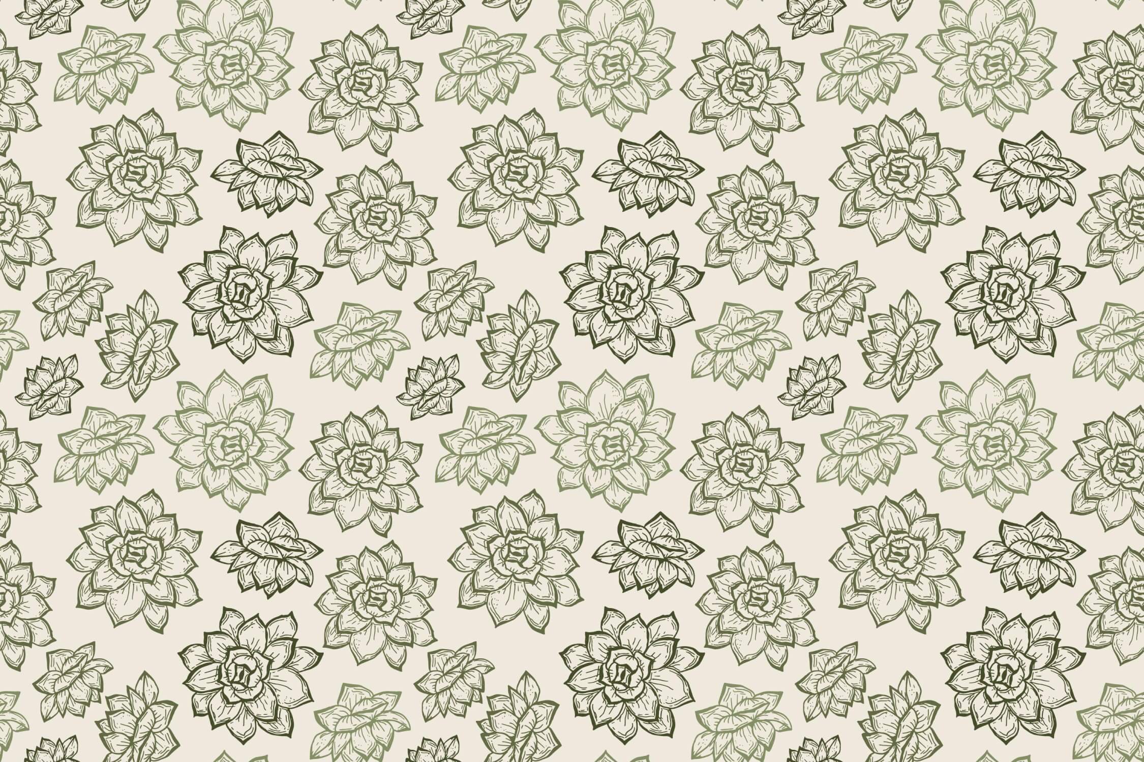 Succulent wallpaper design file showing detailed green botanical pattern on beige background