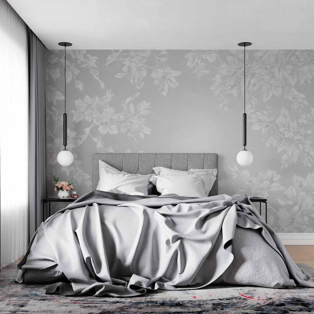 Botanical wall mural showcased in a minimalist dining room space