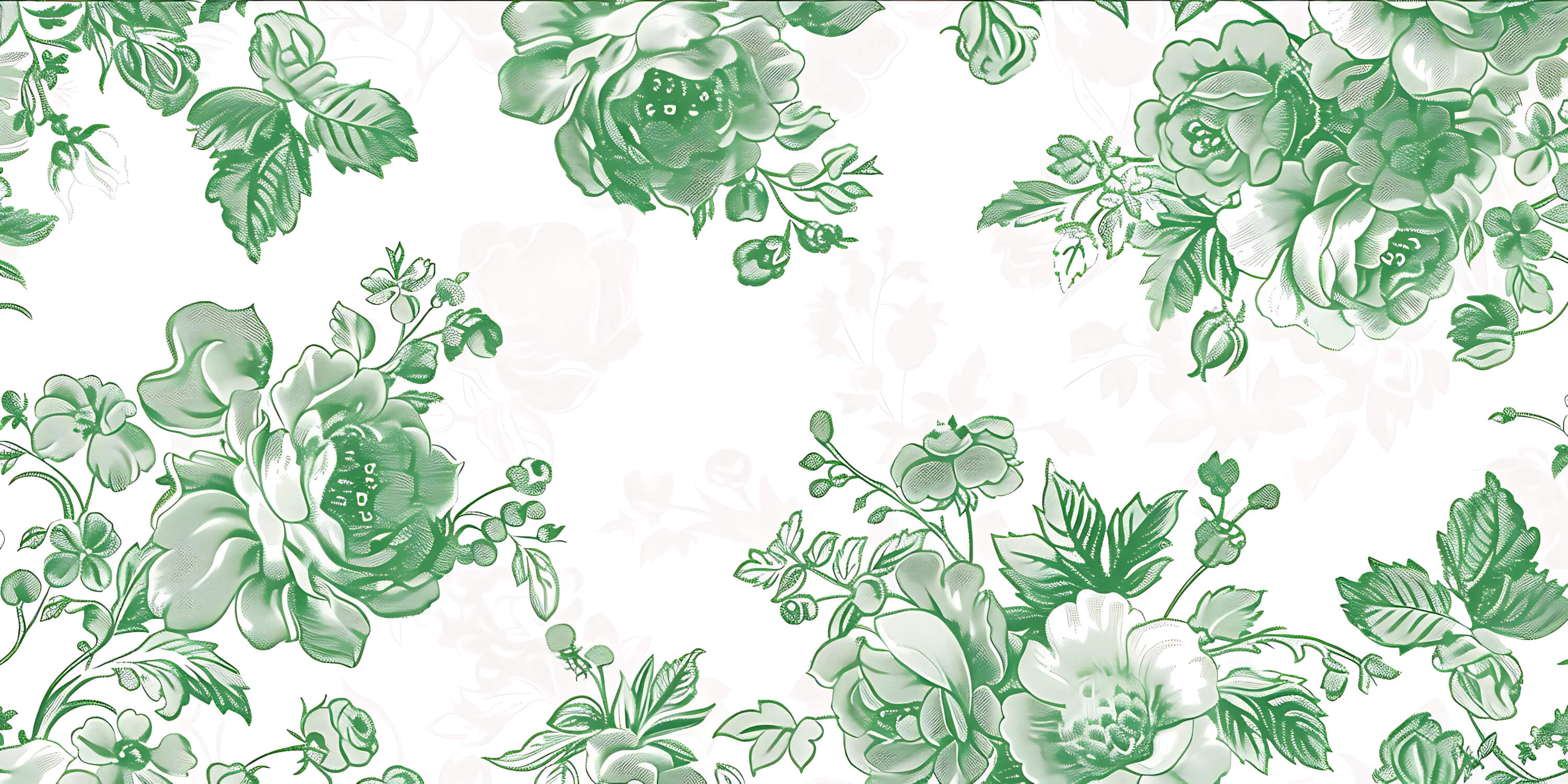 Green roses on white background wallpaper design file showing intricate botanical pattern