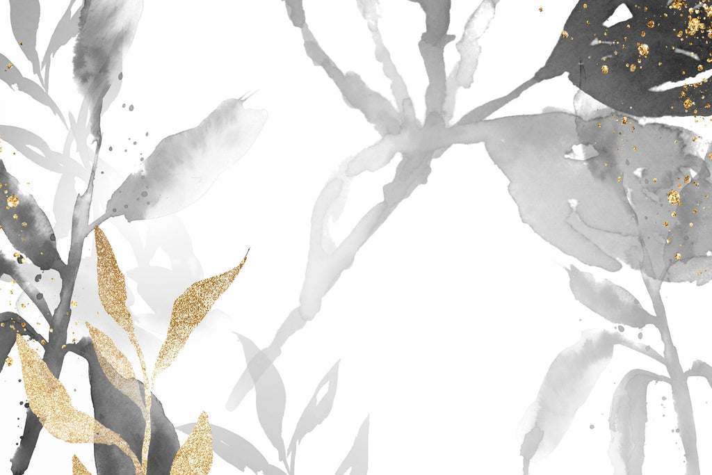 Watercolor botanical wallpaper design file showing detailed gold leaf pattern