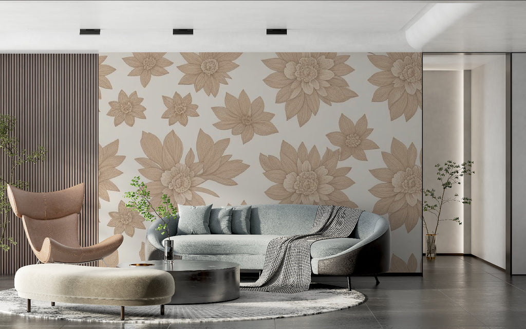 Modern floral wall mural application in entrance hallway with natural lighting