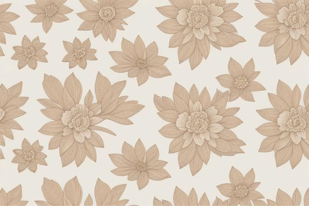 Beige and white floral wallpaper design file showing detailed bloom pattern