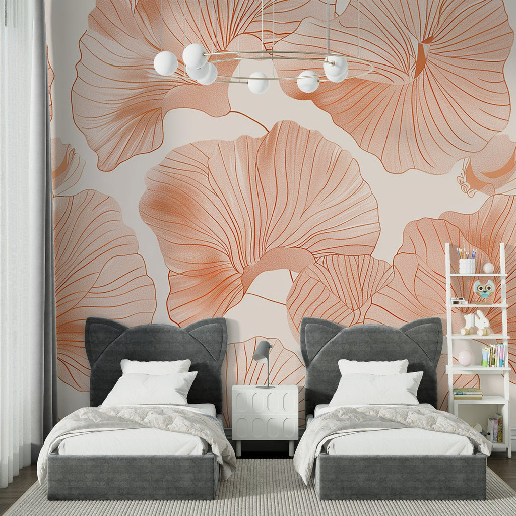 Large scale petal wallpaper bringing natural beauty to a dining room