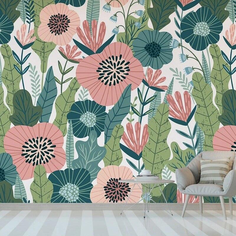 Pink and teal Botanical Wallpaper making a statement in a contemporary bedroom with natural light