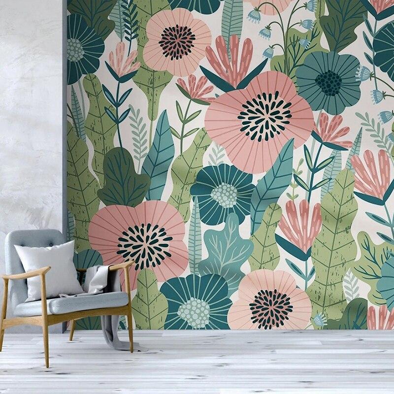 Modern Floral Wallpaper in pink and teal colors brightening up a home office space