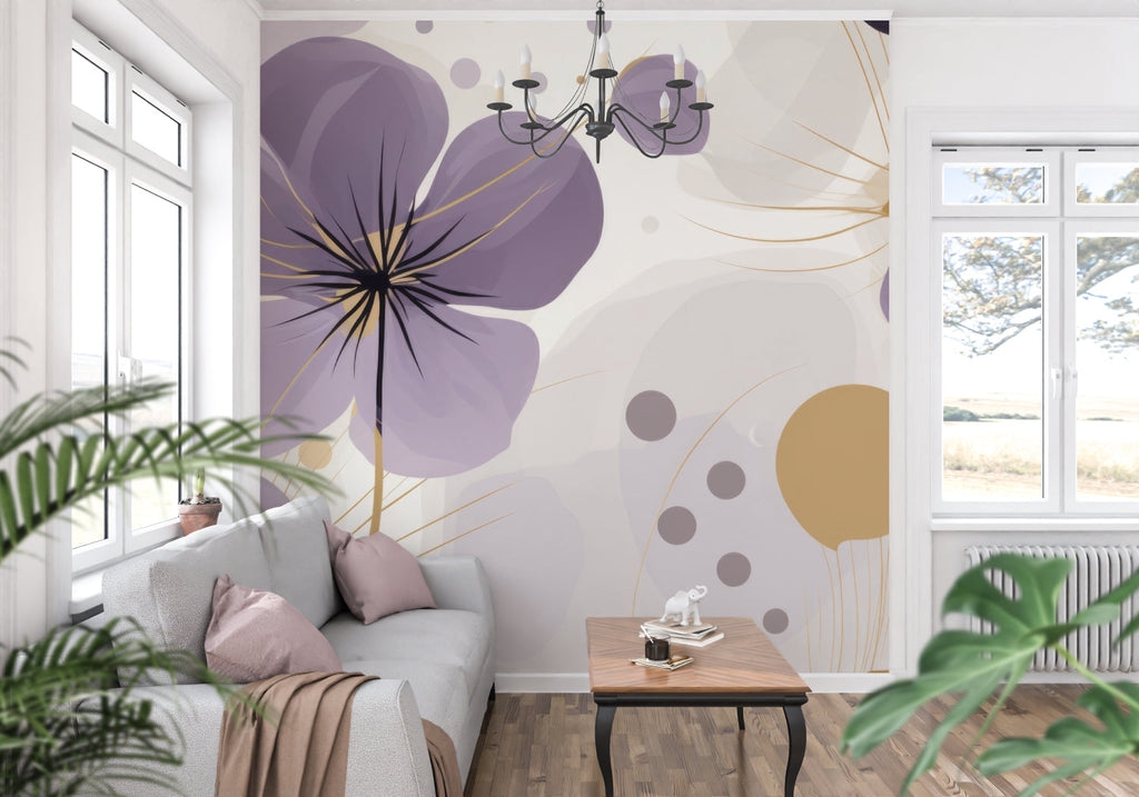 Modern floral wallpaper bringing elegance to a dining room space