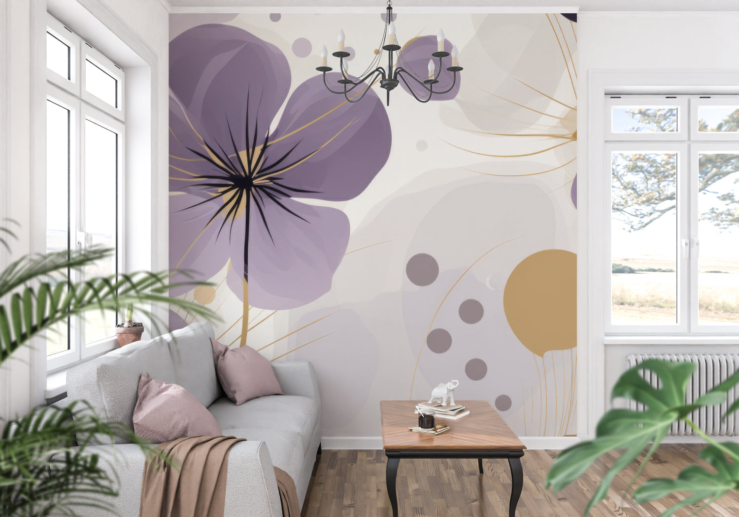Modern floral wallpaper bringing elegance to a dining room space