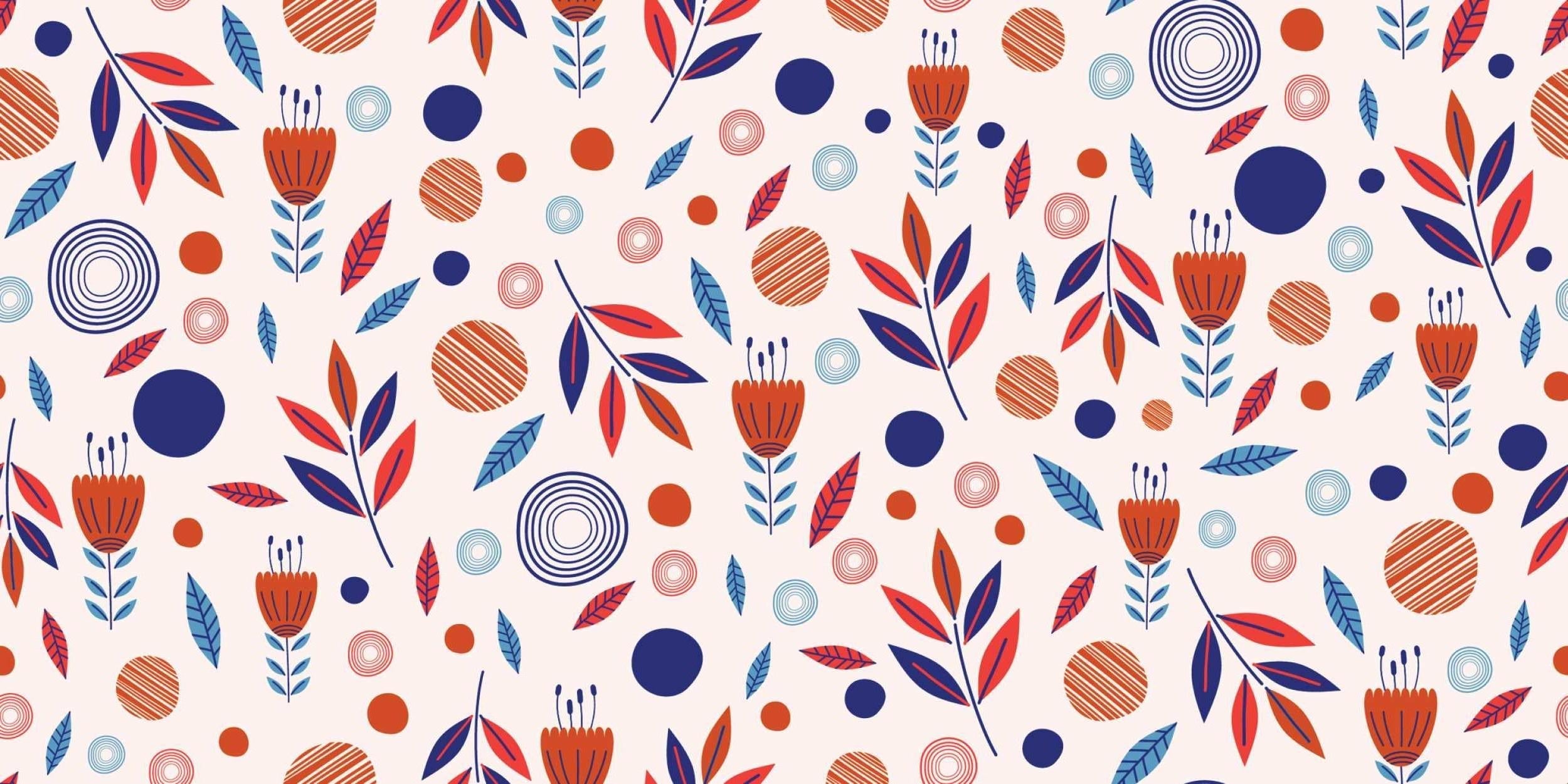 Scandinavian floral pattern design file showing detailed navy and orange botanical motifs on white background